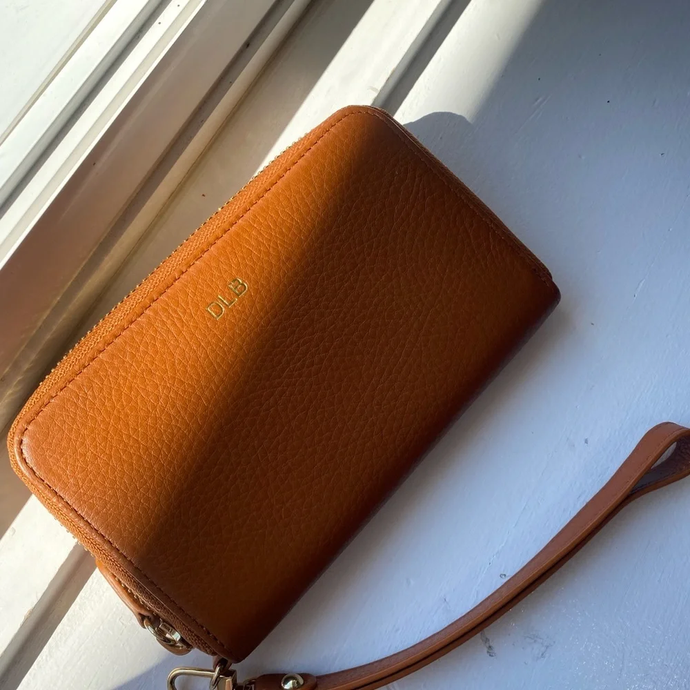 Mark & Graham brown leather monogrammed wallet